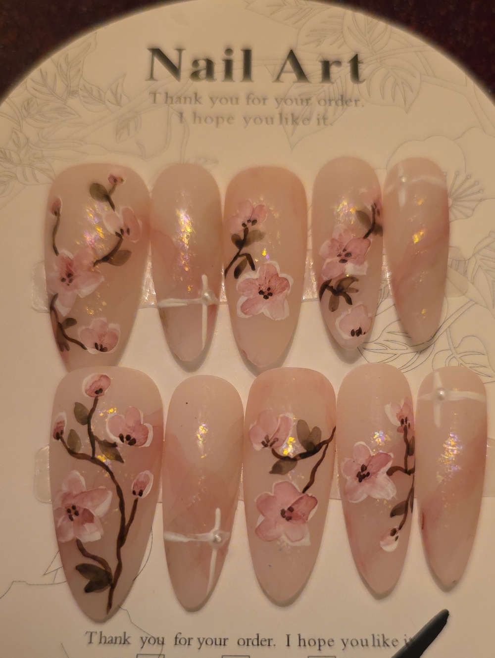 Press-On Set in Pink Blossoms Size Large